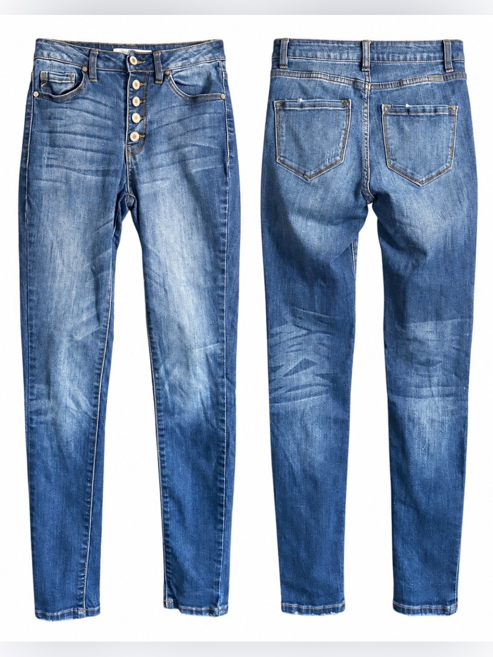 Kancan Curvy High Rise Button Fly Skinny Jeans, Medium Wash, Women’s Size 25
